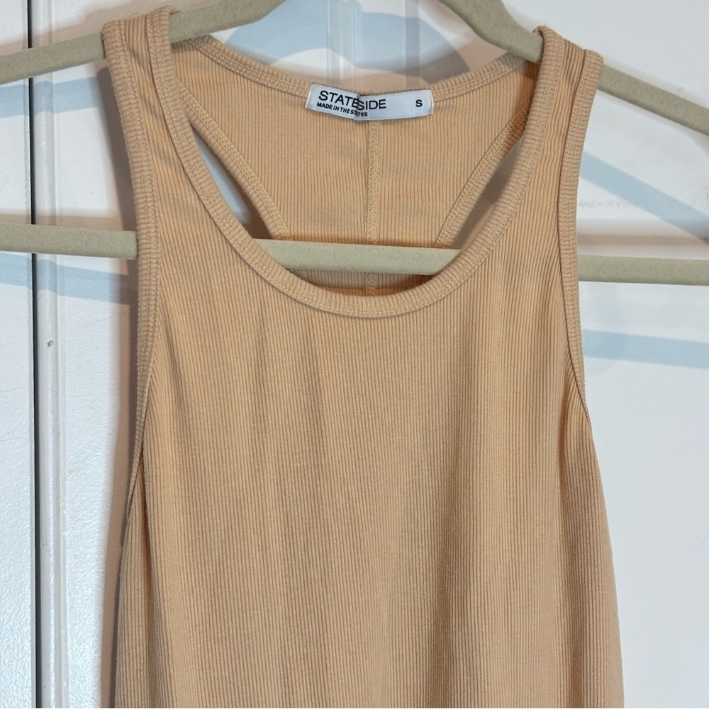 Stateside Light Tan Cotton Modal Ribbed Racerback Tank S - Picture 2 of 8